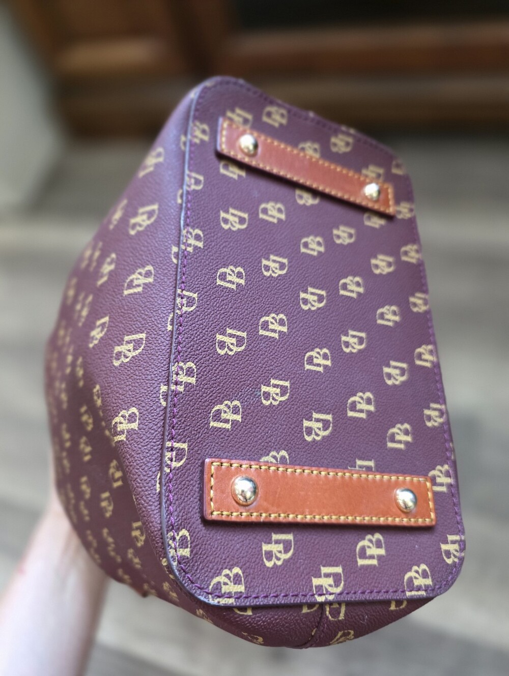 Dooney & Bourke Burgundy Monogram Y2K Logo Drawstring Shoulder Bucket Bag Luxury - Picture 10 of 16